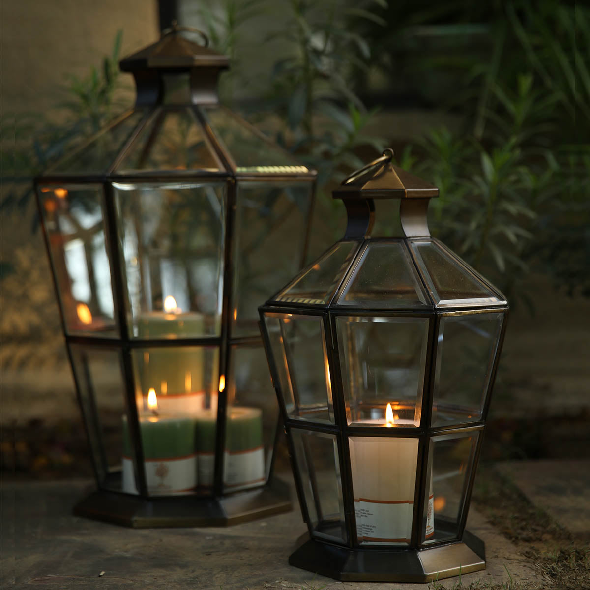 Bevelled Glass Octagonal Lantern Antique Bronze finish